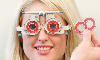 Woman having eye examination